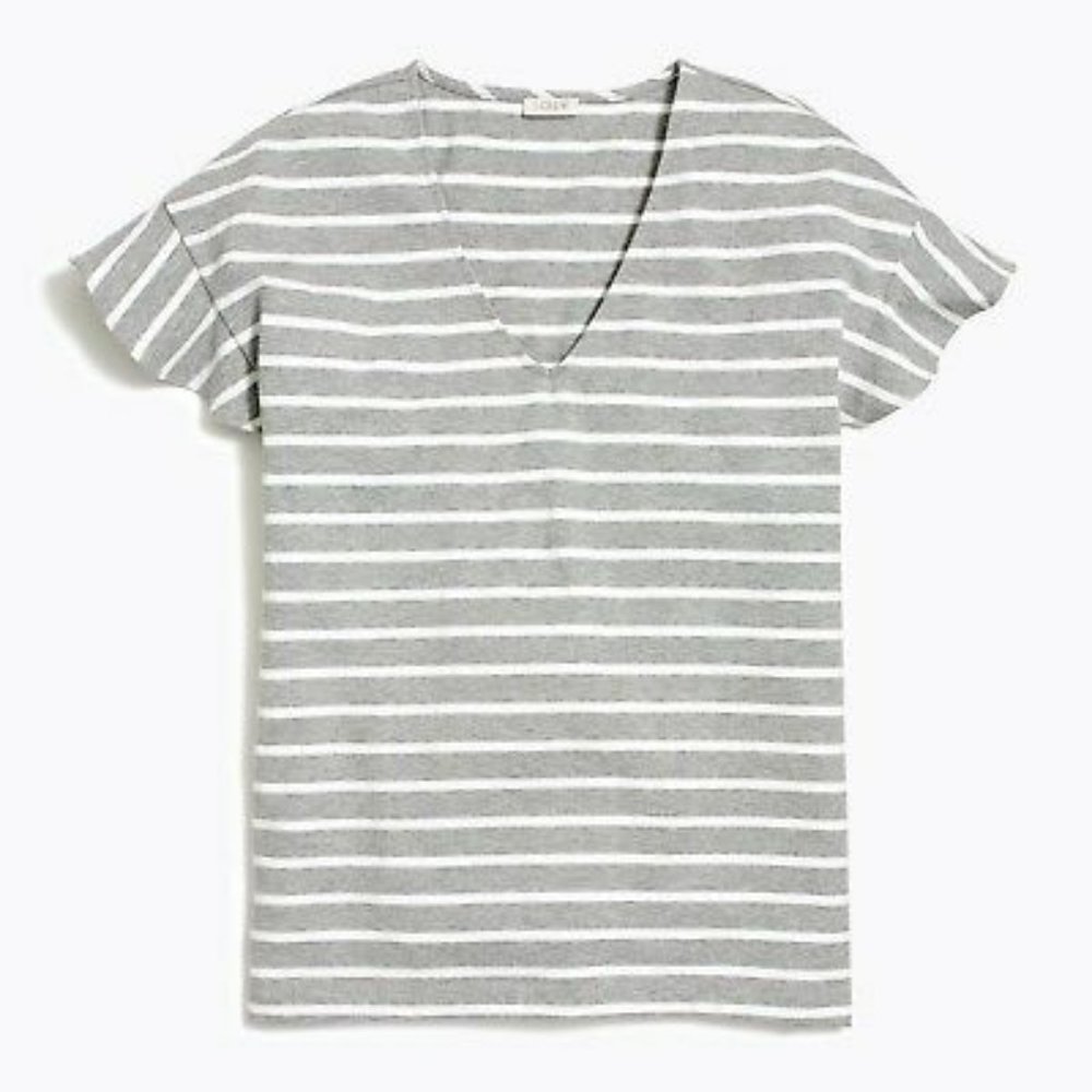 J Crew Factory Heather Gray Striped Flutter Sleeve.  Size M.